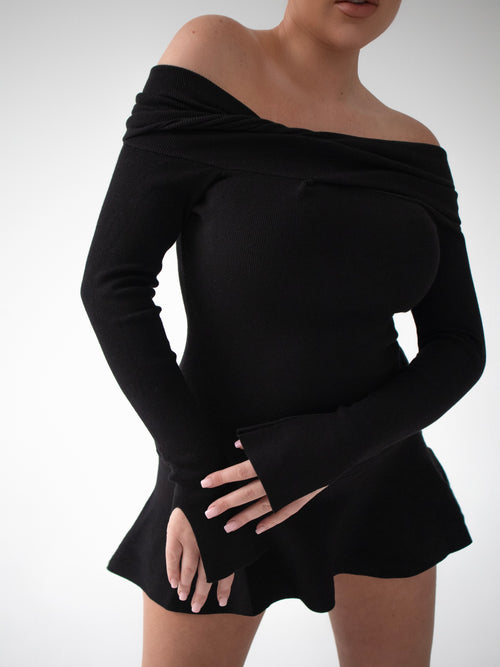 BARDOT KNIT DRESS | BLACK