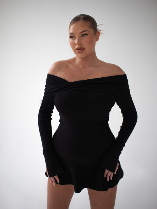 BARDOT KNIT DRESS | BLACK