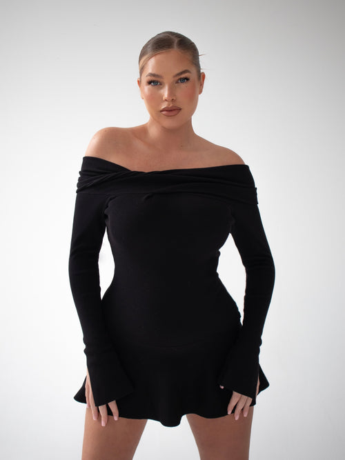BARDOT KNIT DRESS | BLACK