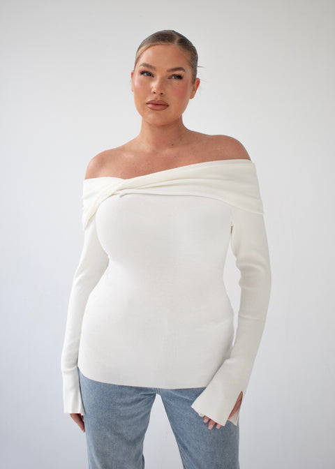 Chevron Knit Bardot flutter Top